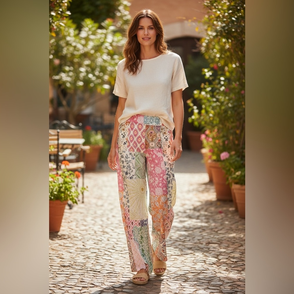 Bohemian Patchwork Wide-Leg Pants